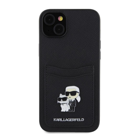 Apple iPhone 15 Karl Lagerfeld PU Saffiano Card Slot Metal Karl and Choupette husă (Negru) – KLHCP15SSAPKCNPK