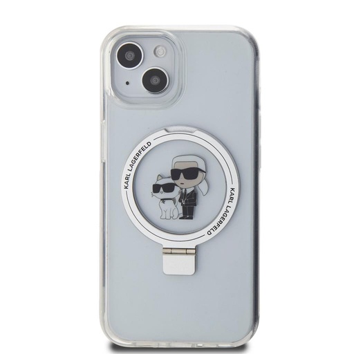 Apple iPhone 15 Karl Lagerfeld Ringstand Karl and Choupette MagSafe husă (Alb) – KLHMP15SHMRSKCH