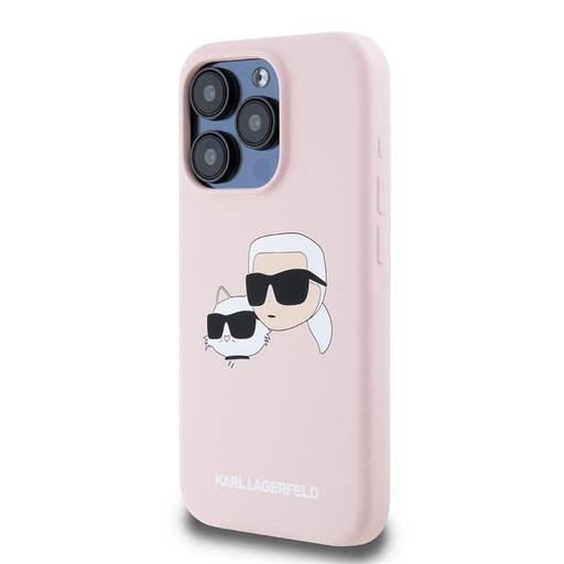 Apple iPhone 15 Pro Max Karl Lagerfeld Liquid Silicone Double Heads MagSafe husă (Roz) – KLHMP15XSKCHPPLP