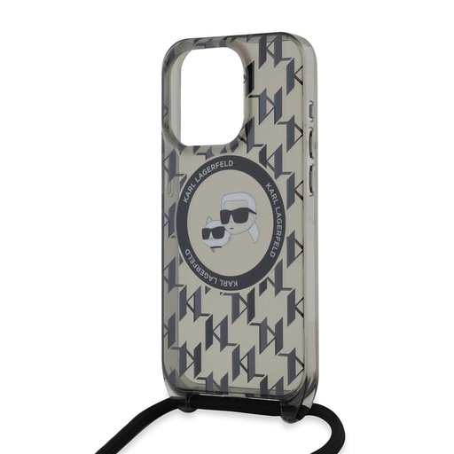 Apple iPhone 15 Pro Max Karl Lagerfeld IML Monogram Crossbody K&CH Heads MagSafe husă (Negru) – KLHMP15XHCKCKLCK