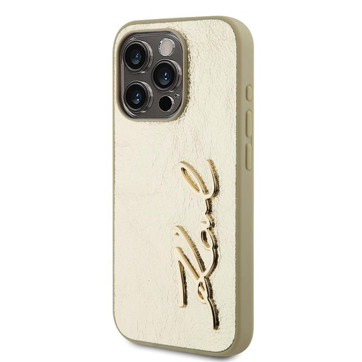 Apple iPhone 15 Pro Max Karl Lagerfeld Wrinkled Signature husă (Auriu) – KLHCP15XPFMFBKMD