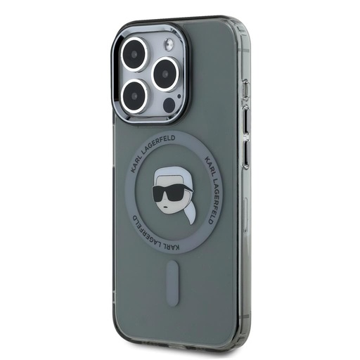 Apple iPhone 15 Pro Karl Lagerfeld IML Karl Head Metal Frame MagSafe husă (Negru) – KLHMP15LHLSKIK