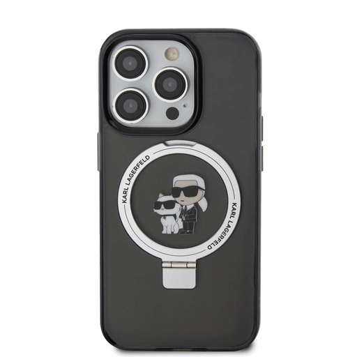 Apple iPhone 15 Pro Karl Lagerfeld Ringstand Karl and Choupette MagSafe husă (Negru) – KLHMP15LHMRSKCK