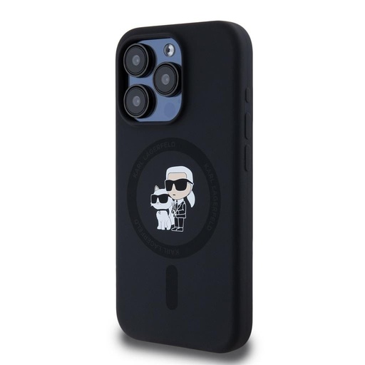 Apple iPhone 15 Pro Karl Lagerfeld Liquid Silicone Karl and Choupette MagSafe husă (Negru) – KLHMP15LSCMKCRHK