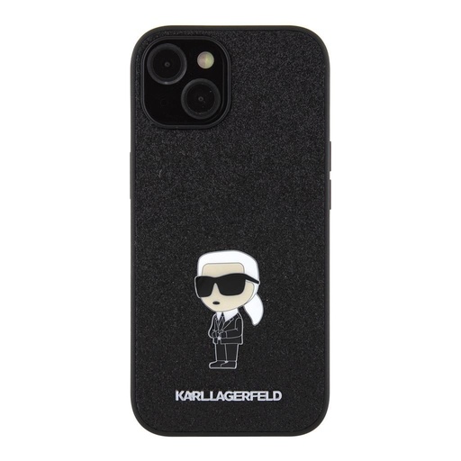 Apple iPhone 15 Karl Lagerfeld Fixed Glitter Metal Iconic husă (Negru) – KLHCP15SGKNPSK