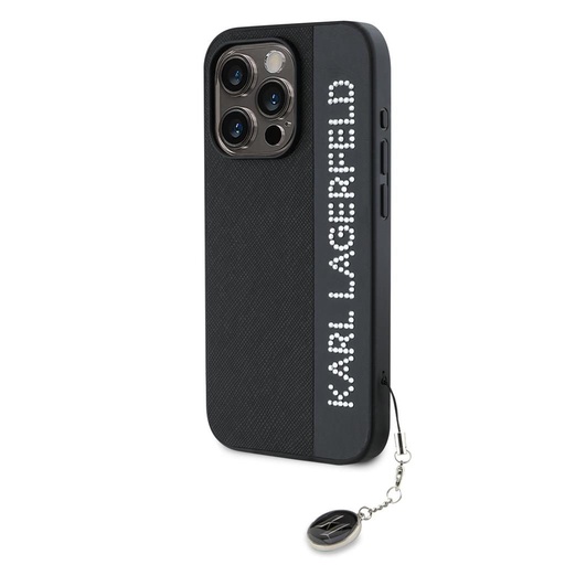 Apple iPhone 15 Pro Karl Lagerfeld PU Saffiano Rhinestone Charm husă (Negru) – KLHCP15LPSAKDGCK