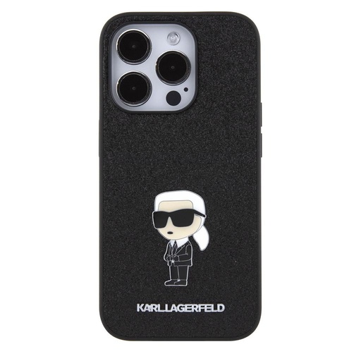Apple iPhone 15 Pro Karl Lagerfeld Fixed Glitter Metal Iconic husă (Negru) – KLHCP15LGKNPSK