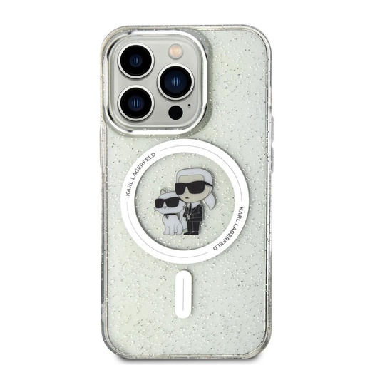 Apple iPhone 15 Pro Karl Lagerfeld IML Glitter Karl and Choupette MagSafe husă (Transparent) – KLHMP15LHGKCNOT