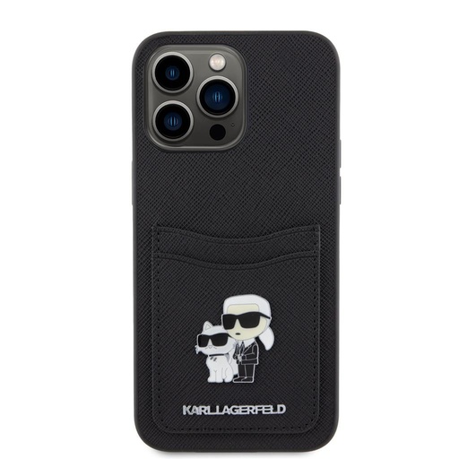 Apple iPhone 15 Pro Max Karl Lagerfeld PU Saffiano Card Slot Metal Karl and Choupette husă (Negru) – KLHCP15XSAPKCNPK