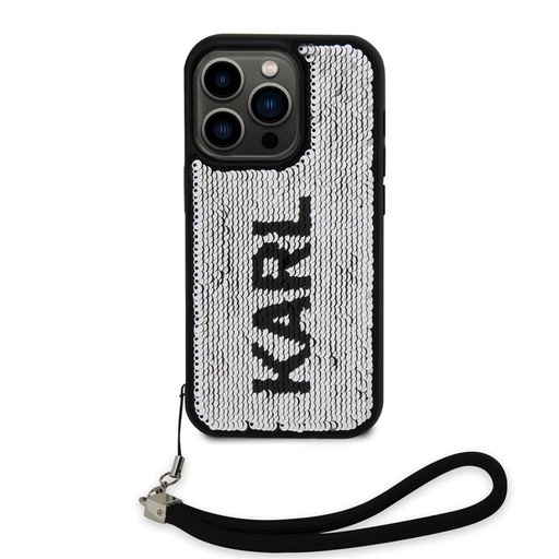 Apple iPhone 15 Pro Max Karl Lagerfeld Sequins Reversible husă (Negru/Argintiu) – KLHCP15XPSQRKS