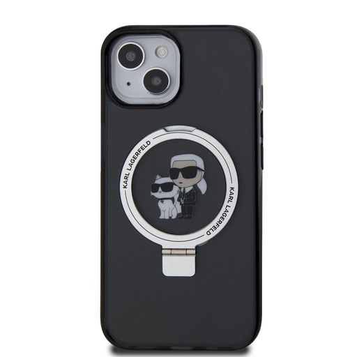 Apple iPhone 15 Karl Lagerfeld Ringstand Karl and Choupette MagSafe husă (Negru) – KLHMP15SHMRSKCK
