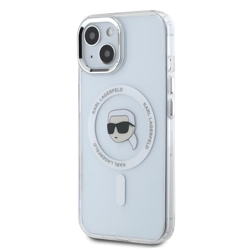 Apple iPhone 15 Karl Lagerfeld IML Karl Head Metal Frame MagSafe husă (Transparent) – KLHMP15SHLSKIH