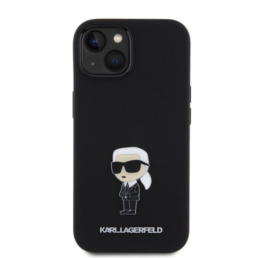 Apple iPhone 15 Negru Karl Lagerfeld Liquid Silicone Metal Iconic husă (Negru) – KLHCP15SSMHKNPK