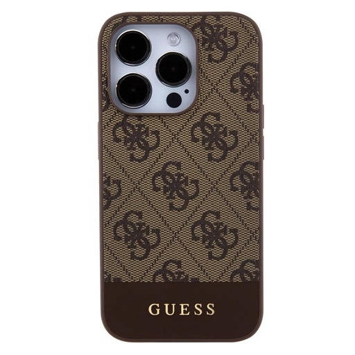 Apple iPhone 15 Pro Guess PU 4G Stripe MagSafe husă (Maro) - GUHMP15LG4GLBR