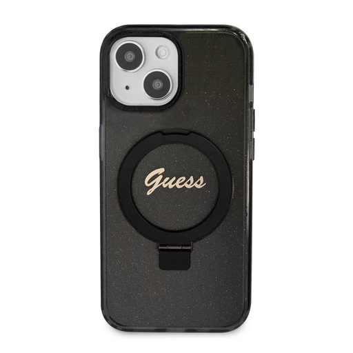 Apple iPhone 15 Guess IML Ring Stand Glitter MagSafe husă (Negru) - GUHMP15SHRSGSK