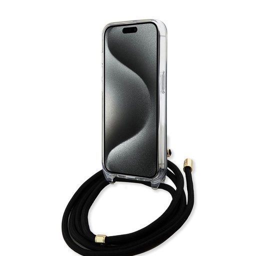 Apple iPhone 15 Guess IML 4G Crossbody Strap husă (Negru) - GUHCP15SHC4SEK