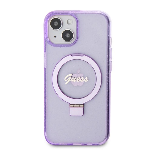 Apple iPhone 15 Guess IML Ring Stand Glitter MagSafe husă (Mov) - GUHMP15SHRSGSU