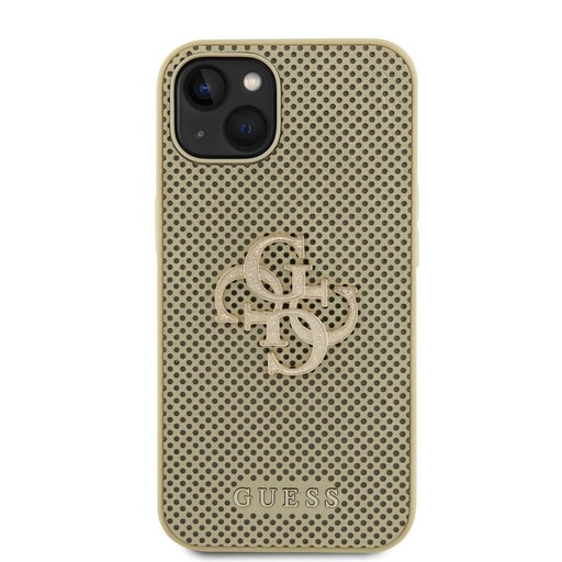 Apple iPhone 15 Guess PU Perforat 4G Glitter Metal Logo husă (Auriu) - GUHCP15SPSP4LGD