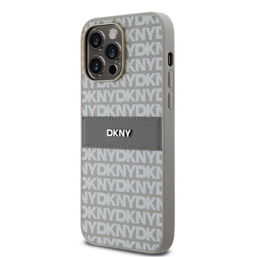 Apple iPhone 15 Pro Max DKNY PU Leather Repeat Pattern Tonal Stripe husă spate (Bej - DKHCP15XPRTHSLE)