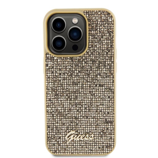 Apple iPhone 15 Pro Guess PU Square Mirror Script Logo husă (Auriu) - GUHCP15LPMSDGSD