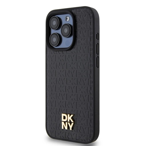 Apple iPhone 15 Pro Max DKNY PU Leather Repeat Pattern Stack Logo MagSafe husă spate (Negru)