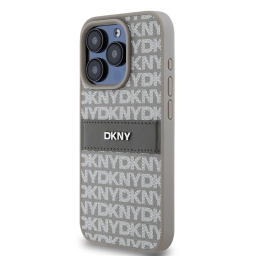 Apple iPhone 15 Pro DKNY PU Leather Repeat Pattern Tonal Stripe husă spate (Bej - DKHCP15LPRTHSLE)
