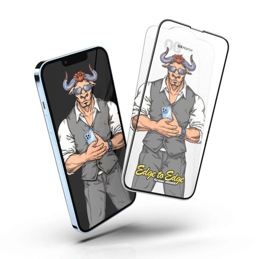 Apple iPhone 15 Pro OX Warrior Mr. Gentleman big arc rezistent sticlă securizată Transparent Negru Ramă