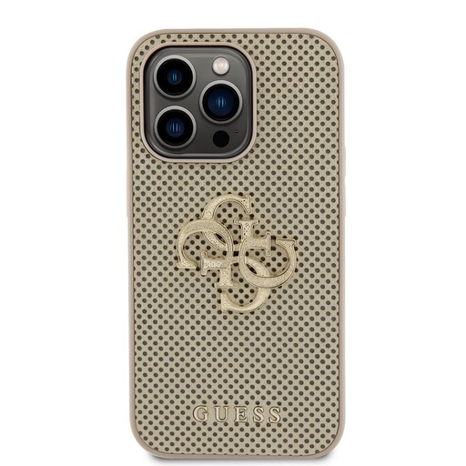 Apple iPhone 15 Pro Max Guess PU Perforat 4G Glitter Metal Logo husă (Auriu) - GUHCP15XPSP4LGD