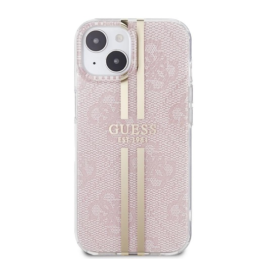 Apple iPhone 15 Guess IML 4G Auriu Stripe husă (Roz) - GUHCP15SH4PSEGP