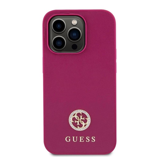 Apple iPhone 15 Pro Guess PU 4G Strass Metal Logo husă (Roz) - GUHCP15LPS4DGPP