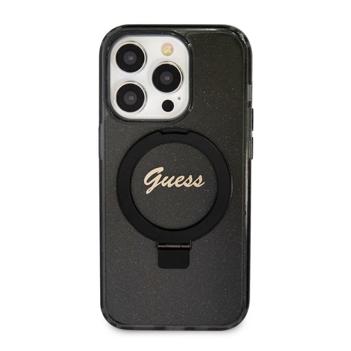 Apple iPhone 15 Pro Guess IML Ring Stand Glitter MagSafe husă (Negru) - GUHMP15LHRSGSK