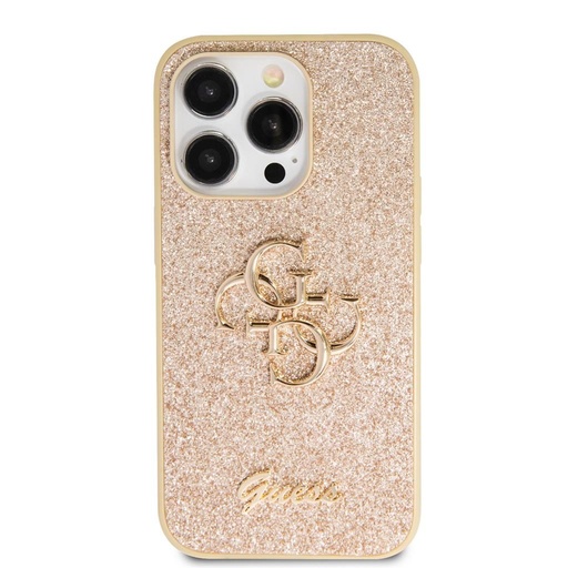 Apple iPhone 15 Pro Max Guess PU Fixed Glitter 4G Metal Logo husă (Auriu) - GUHCP15XHG4SGD