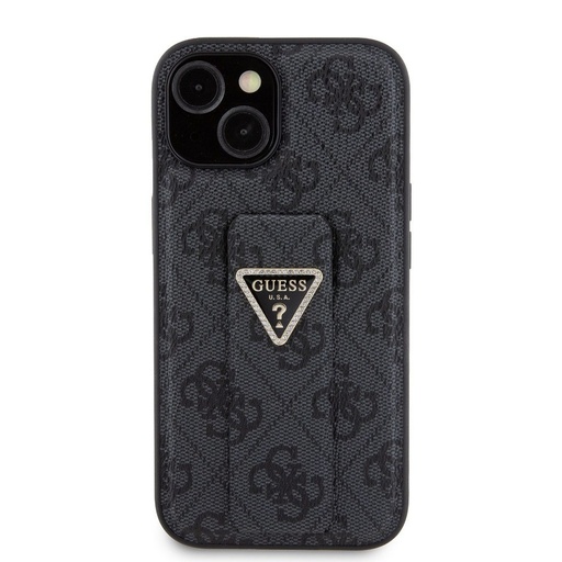 Apple iPhone 15 Guess PU Grip Stand Strass Triangle husă (Negru) - GUHCP15SPGS4TDK