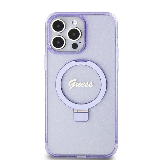 Apple iPhone 15 Pro Max Guess IML Ring Stand Glitter MagSafe husă (Mov) - GUHMP15XHRSGSU