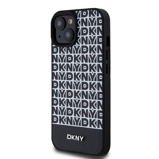 Apple iPhone 15 DKNY PU Leather Repeat Pattern Bottom Stripe MagSafe husă spate (Negru - DKHMP15SPSOSPK)