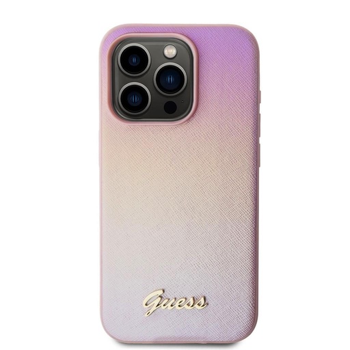 Apple iPhone 15 Pro Max Guess PU Leather Iridescent Metal Script husă (Roz) - GUHCP15XPSAIRSP