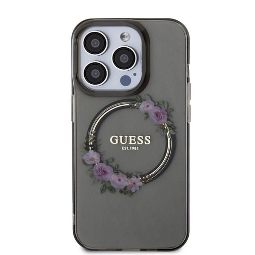 Apple iPhone 15 Pro Max Guess Flowers Ring MagSafe husă (Negru) - GUHMP15XHFWFCK