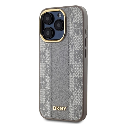 Apple iPhone 15 Pro DKNY PU Leather Checkered Pattern Magsafe husă spate (Bej - DKHMP15LPCPVSLE)