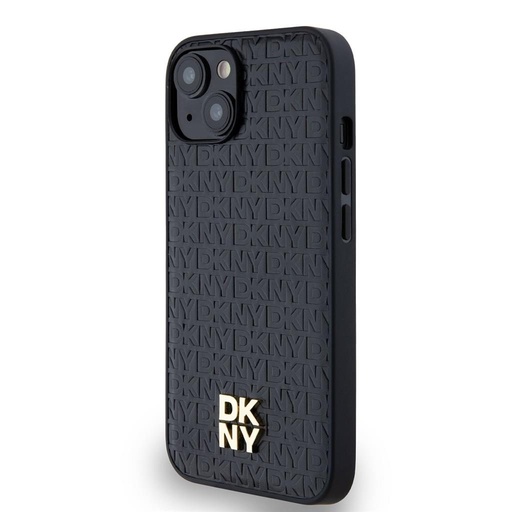 Apple iPhone 15 DKNY PU Leather Repeat Pattern Stack Logo MagSafe husă spate (Negru - DKHMP15SPSHRPSK)