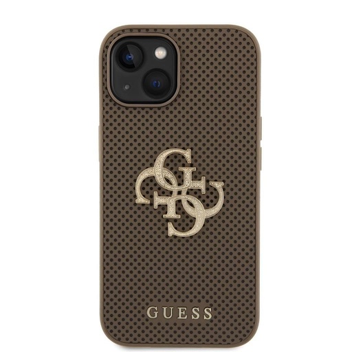 Apple iPhone 15 Guess PU Perforat 4G Glitter Metal Logo husă (Taupe) - GUHCP15SPSP4LGE