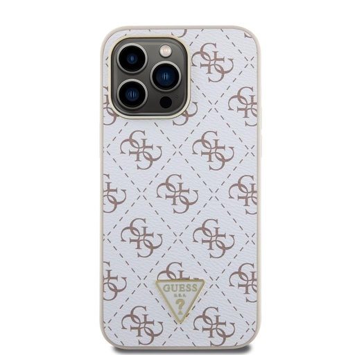 Apple iPhone 15 Pro Max Guess PU Leather 4G Triangle Metal Logo husă (Alb) - GUHCP15XPG4GPH