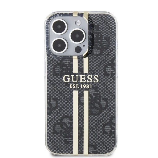 Apple iPhone 15 Pro Guess IML 4G Auriu Stripe husă (Negru) - GUHCP15LH4PSEGK