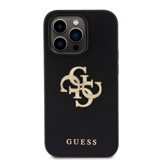Apple iPhone 15 Pro Max Guess PU Perforat 4G Glitter Metal Logo husă (Negru) - GUHCP15XPSP4LGK