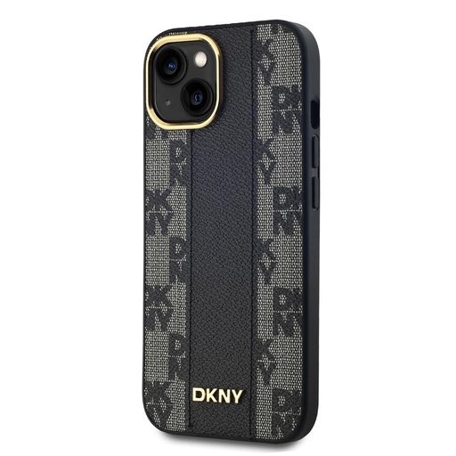 Apple iPhone 15 DKNY PU Leather Checkered Pattern Magsafe husă spate (Negru - DKHMP15SPCPVSLK)