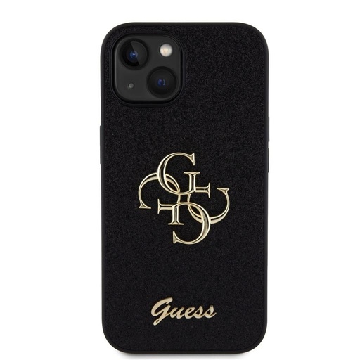 Apple iPhone 15 Guess PU Fixed Glitter 4G Metal Logo husă (Negru) - GUHCP15SHG4SGK