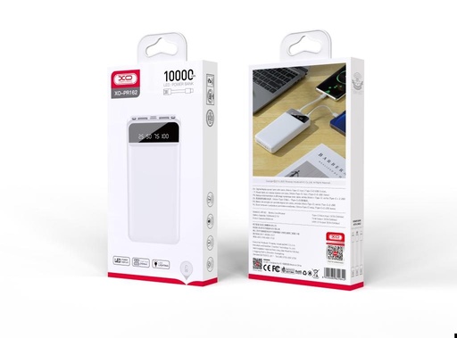 XO PR162 power bank 10000 mAh (Alb) – Lightning, Micro, USB-C cabluri