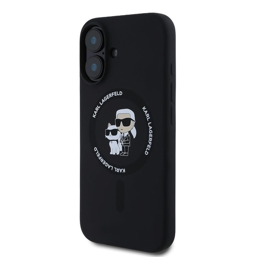 Apple iPhone 16 Karl Lagerfeld Liquid Silicone Karl and Choupette MagSafe husă (Negru) – KLHMP16SSCMKCRHK