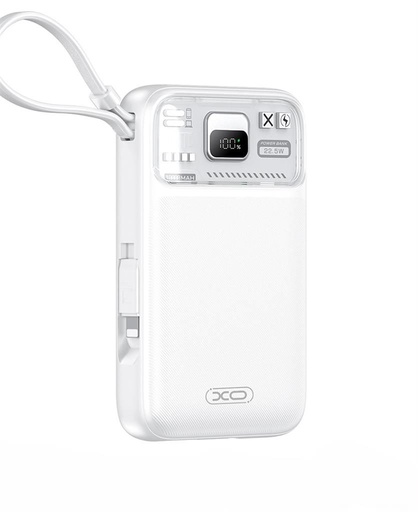 XO PR243 power bank 10000 mAh (Alb) – încărcare rapidă 22.5W, digital ecran, USB-C și Lightning cablu