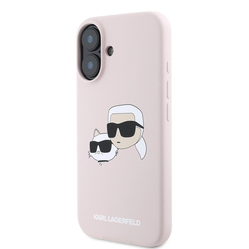 Apple iPhone 16 Karl Lagerfeld Liquid Silicone Double Heads MagSafe husă (Roz) – KLHMP16SSKCHPPLP