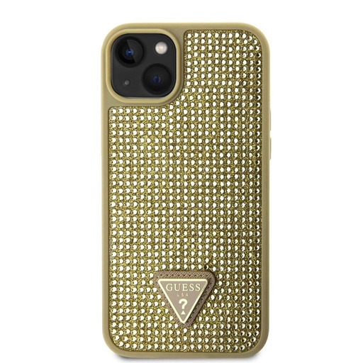 Apple iPhone 15 Guess Rhinestones Triangle Metal Logo husă (Auriu) - GUHCP15SHDGTPD
